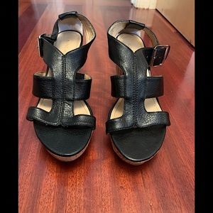 Super Cute Black Platform Cork Wedge Sandal